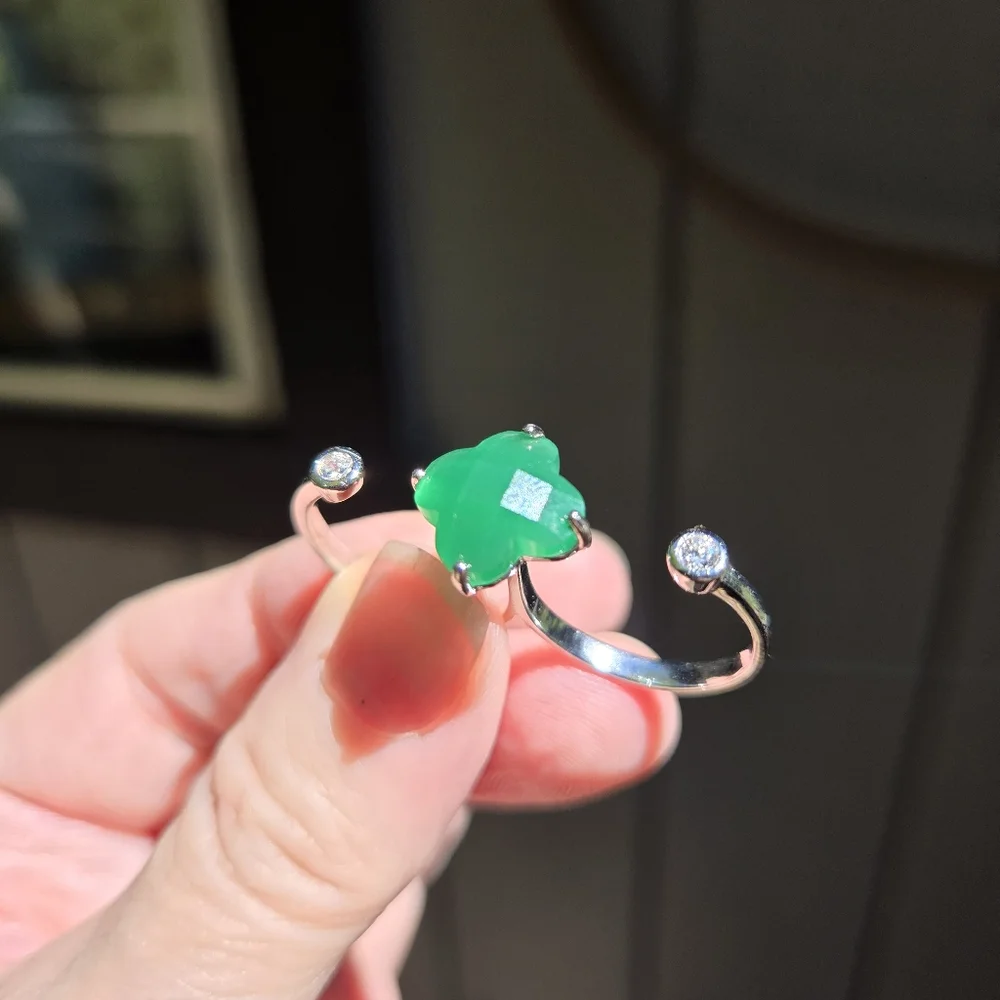 8k clover cut Emerald & Topaz dual finger ring adjustable size8 - Picture 11 of 13